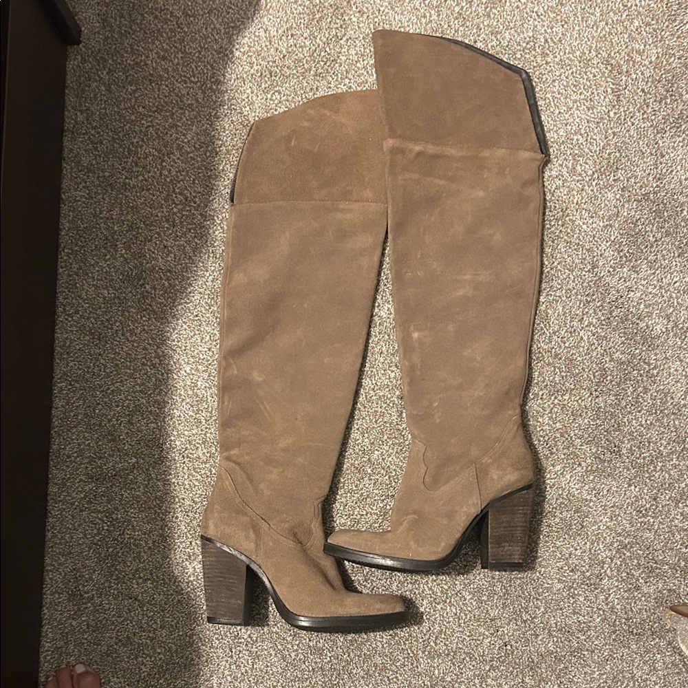 Suede Over-the-Knee Boots - Tan